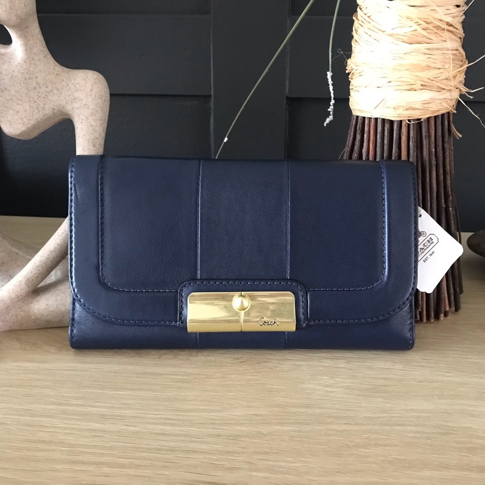 Coach Kristin Leather Checkbook Wallet In Marine Blue, NWT, Y2K, 45125